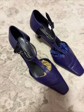 Coldwater Creek Women's Deep Purple Leather T-Strap Low Heels